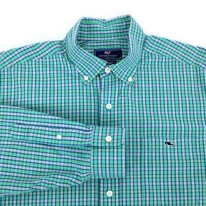 Vineyard Vines Tucker Shirt 100% Cotton Button Down Green Plaid Check LG Large